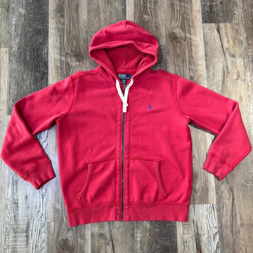 Polo Ralph Lauren Full Zip Fleece Hoodie Red Pony Mens Large L Sweatshirt Preppy